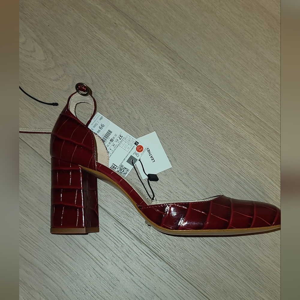 Nwt Zara burgundy Animal print leather high 3" heel shoes  EUR 37 or US 6.5